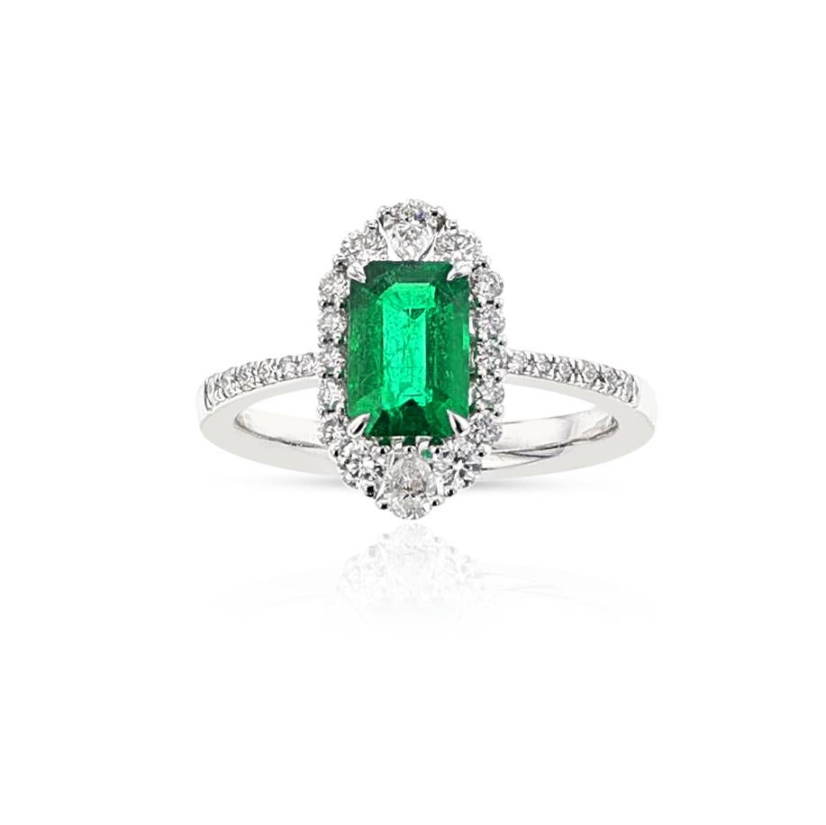 A GIA Certified Natural Octagonal Step-Cut Emerald and Diamond Ring made in 18k Gold. The emerald weighs 1.28 carats and the diamonds weigh 0.61 carats. The total weight of the ring is 4.21 grams, and the ring size is US 6.75. 

SKU: 1534