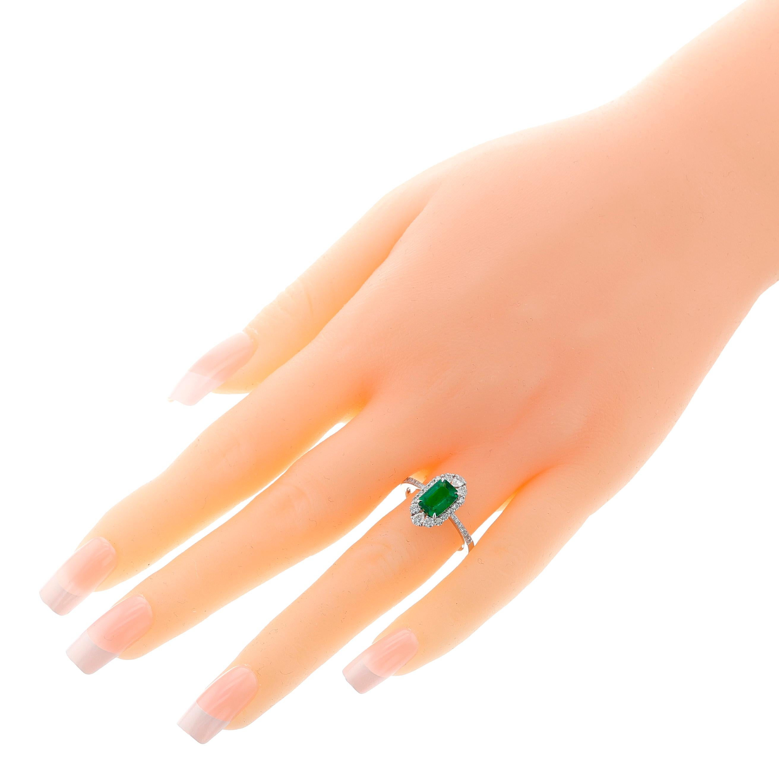 Women's or Men's GIA Certified Natural Octagonal Step-Cut Emerald and Diamond Ring, 18k For Sale
