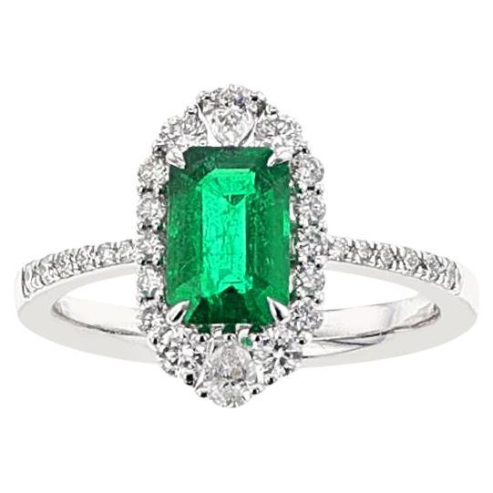 GIA Certified Natural Octagonal Step-Cut Emerald and Diamond Ring, 18k For Sale