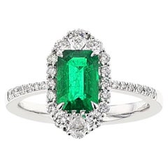 GIA Certified Natural Octagonal Step-Cut Emerald and Diamond Ring, 18k
