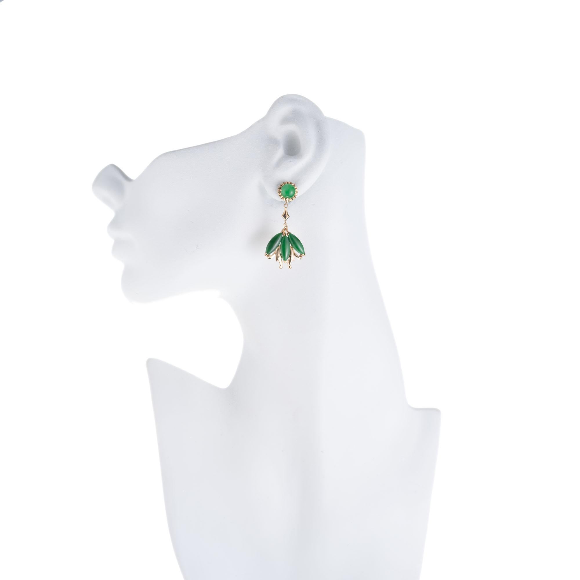 GIA Certified Natural Omphacite Jadeite Jade Gold Dangle Chandelier Earrings In Excellent Condition For Sale In Stamford, CT