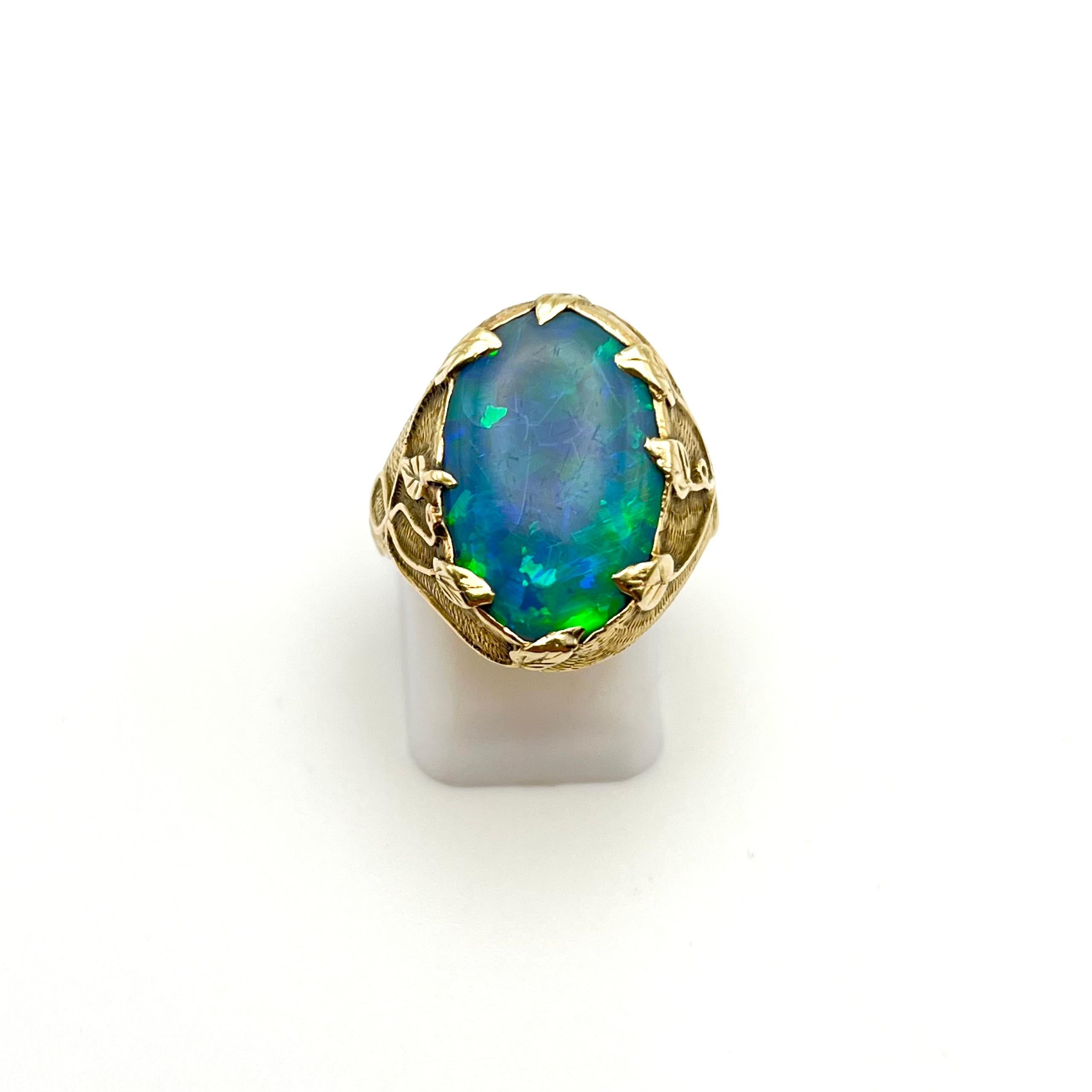 Cabochon GIA Certified Natural Opal Art Nouveau Ring