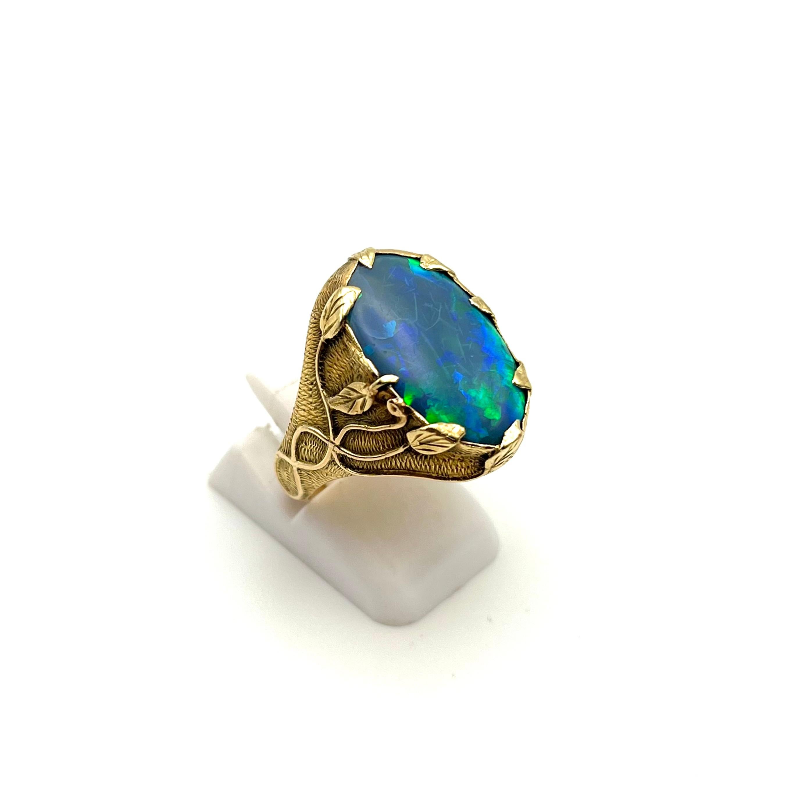 GIA Certified Natural Opal Art Nouveau Ring In Fair Condition In Lynchburg, VA