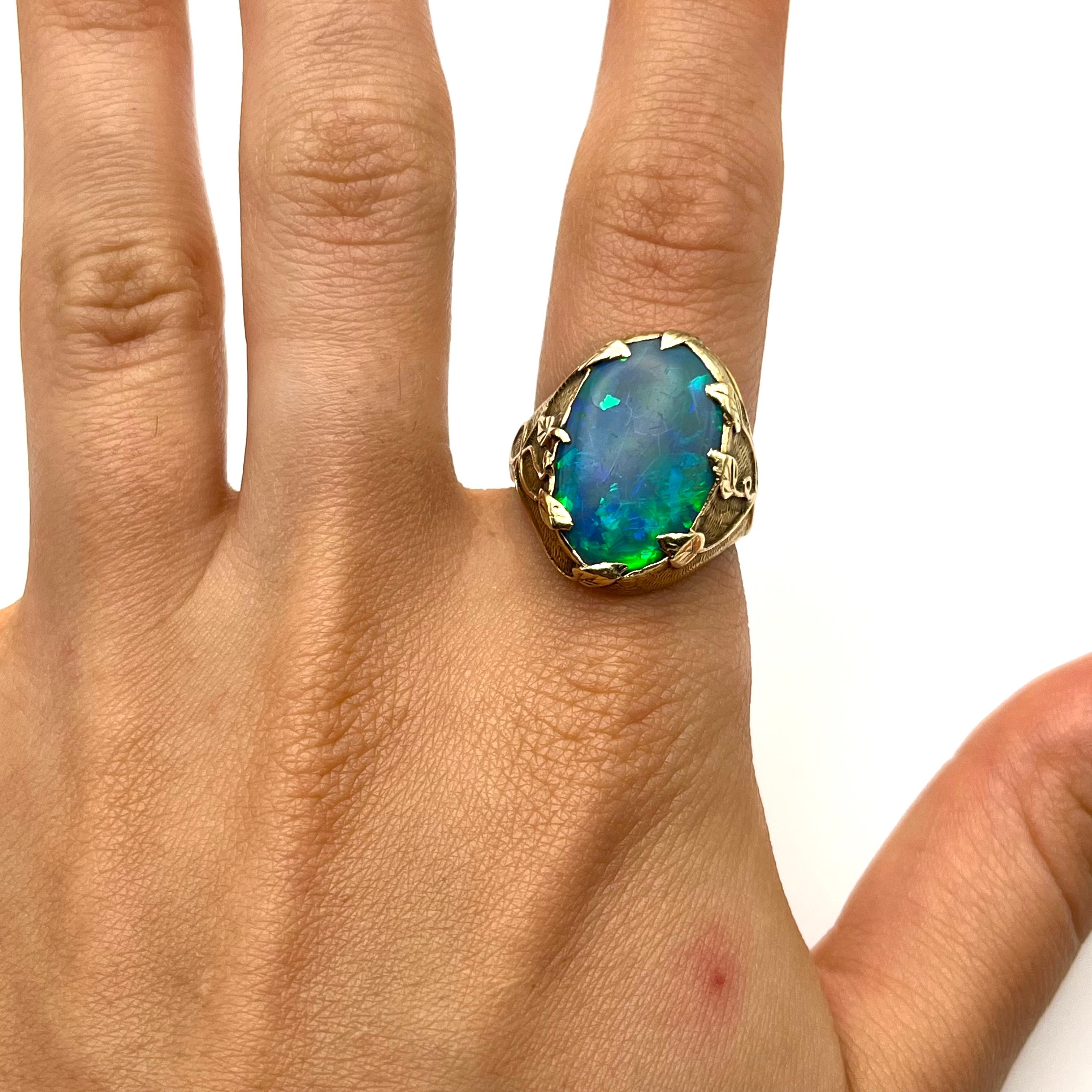 GIA Certified Natural Opal Art Nouveau Ring 3