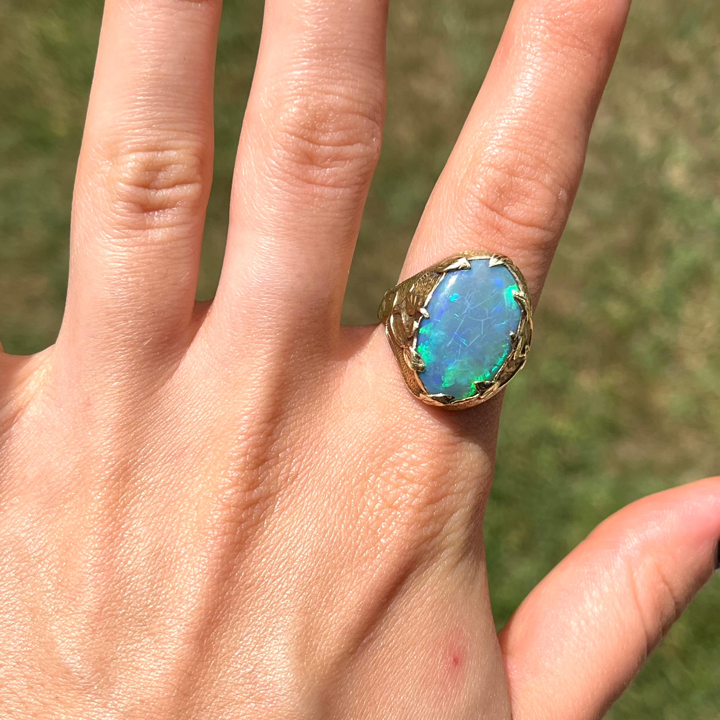 GIA Certified Natural Opal Art Nouveau Ring 4