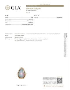 GIA Certified Natural Opal & Diamond 14k Ring – 23x15mm Light Gray Cabochon