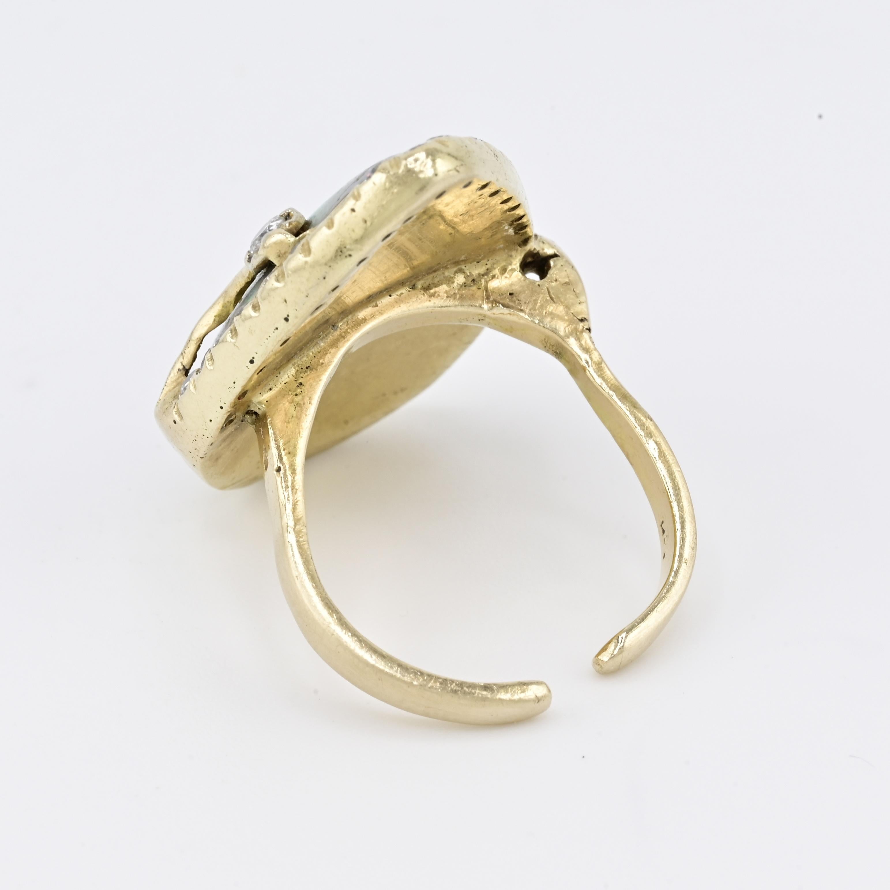 Anello con opale naturale e diamante 14k certificato GIA - Cabochon grigio chiaro 23x15 mm In condizioni buone in vendita a Media, PA