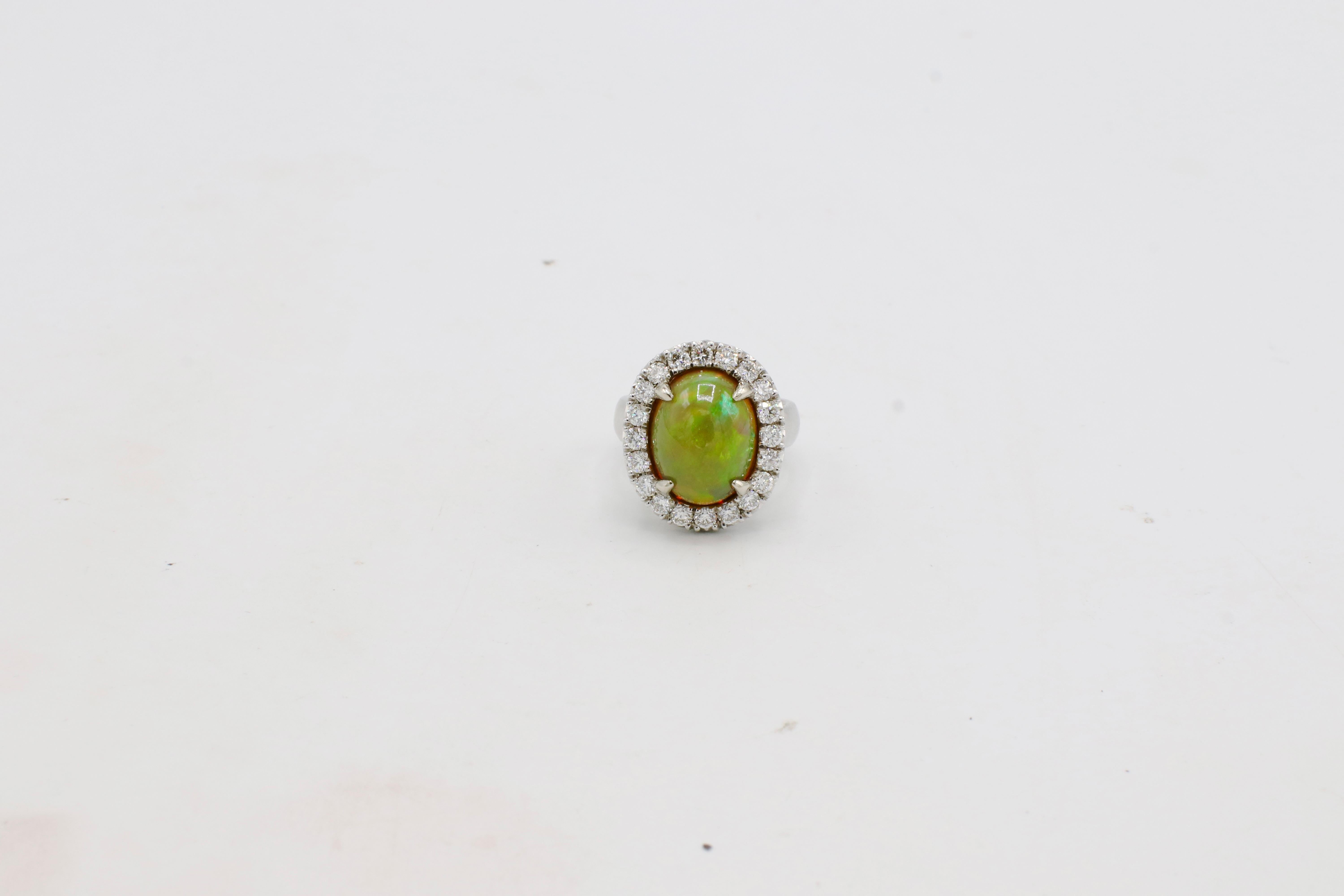 GIA Certified Natural Fire Opal & Diamond Halo Dome Cocktail Statement Ring For Sale 4
