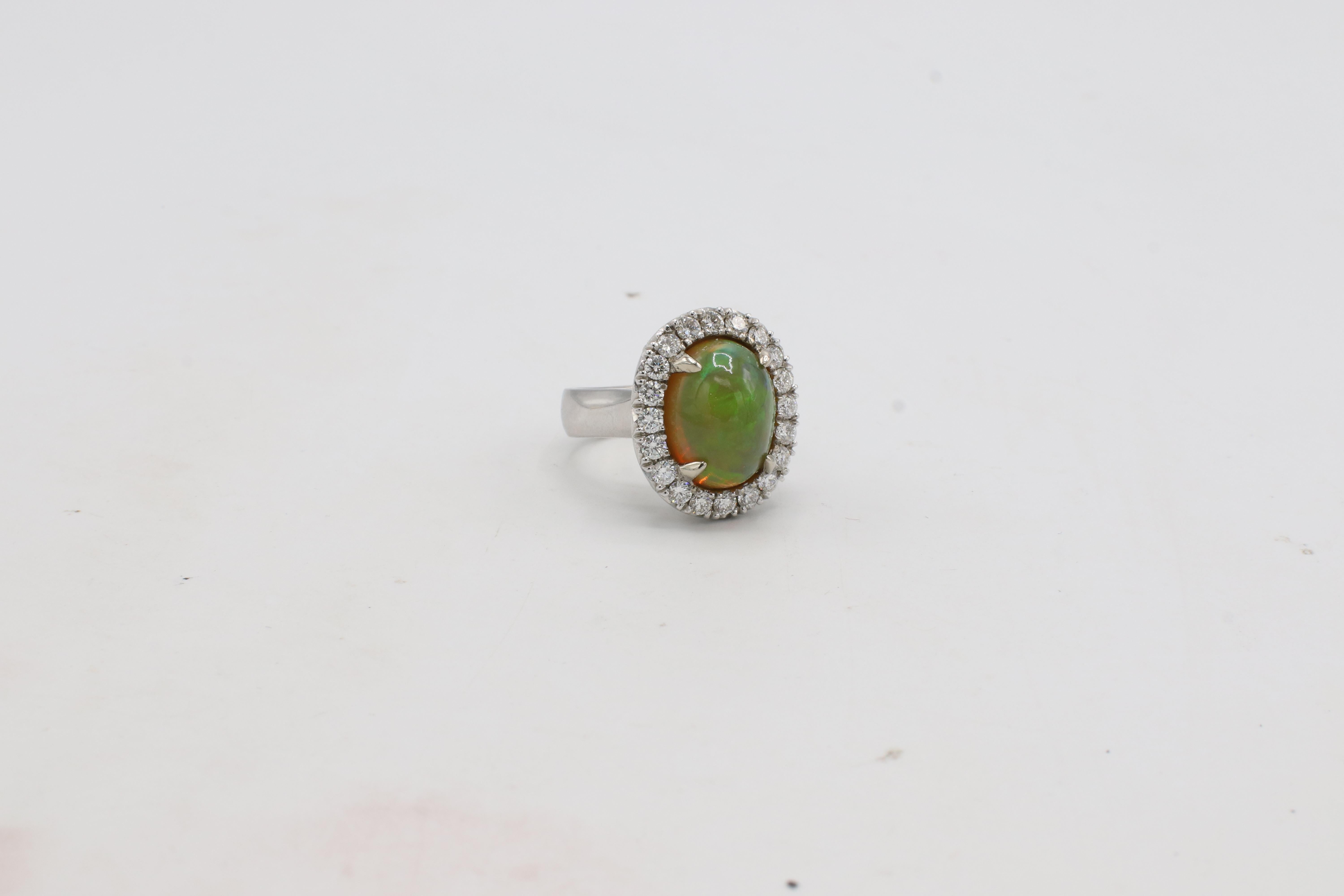 GIA Certified Natural Fire Opal & Diamond Halo Dome Cocktail Statement Ring For Sale 5
