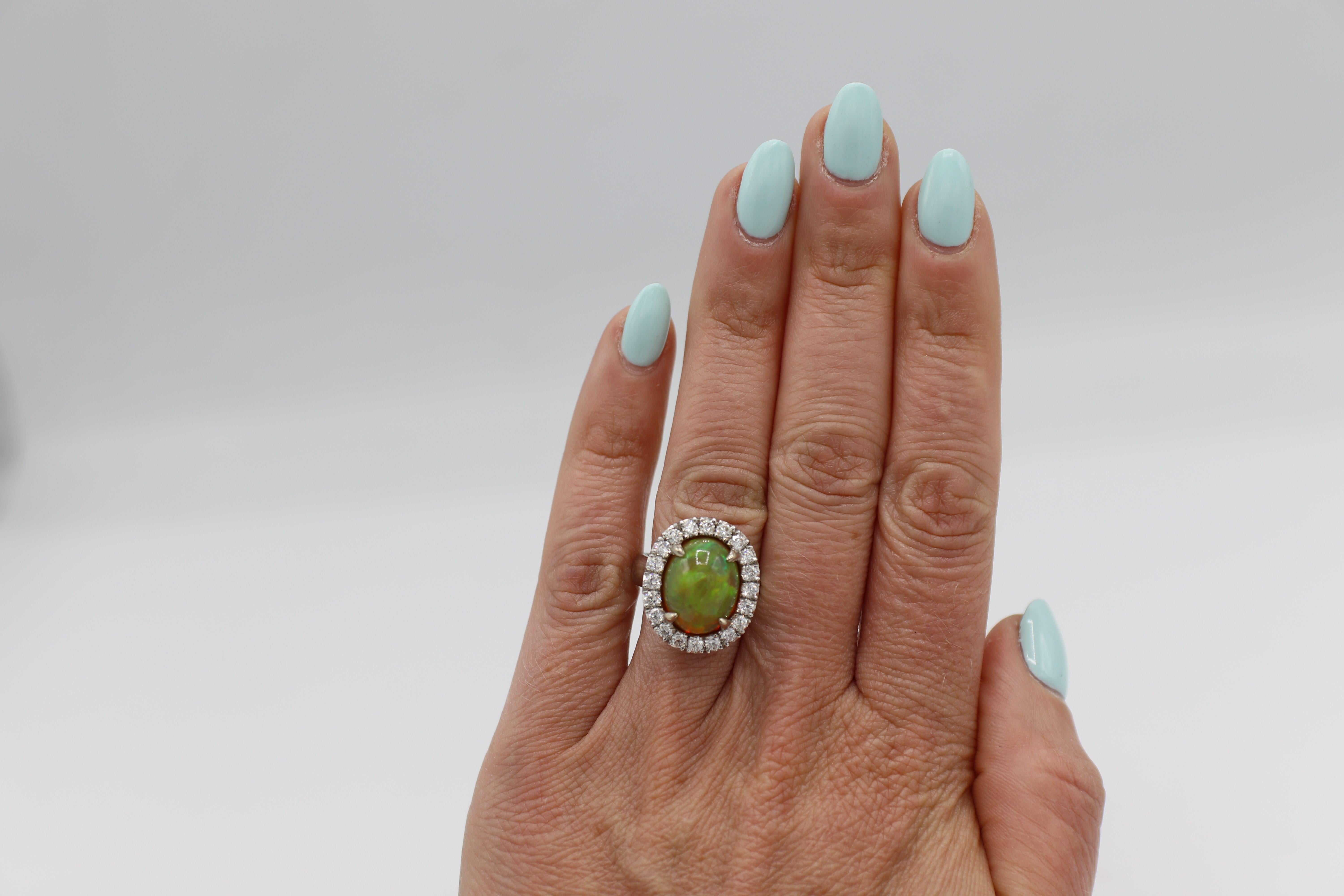 GIA Certified Natural Fire Opal & Diamond Halo Dome Cocktail Statement Ring For Sale 6