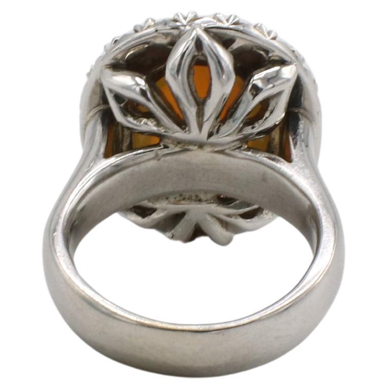 Modern GIA Certified Natural Fire Opal & Diamond Halo Dome Cocktail Statement Ring For Sale