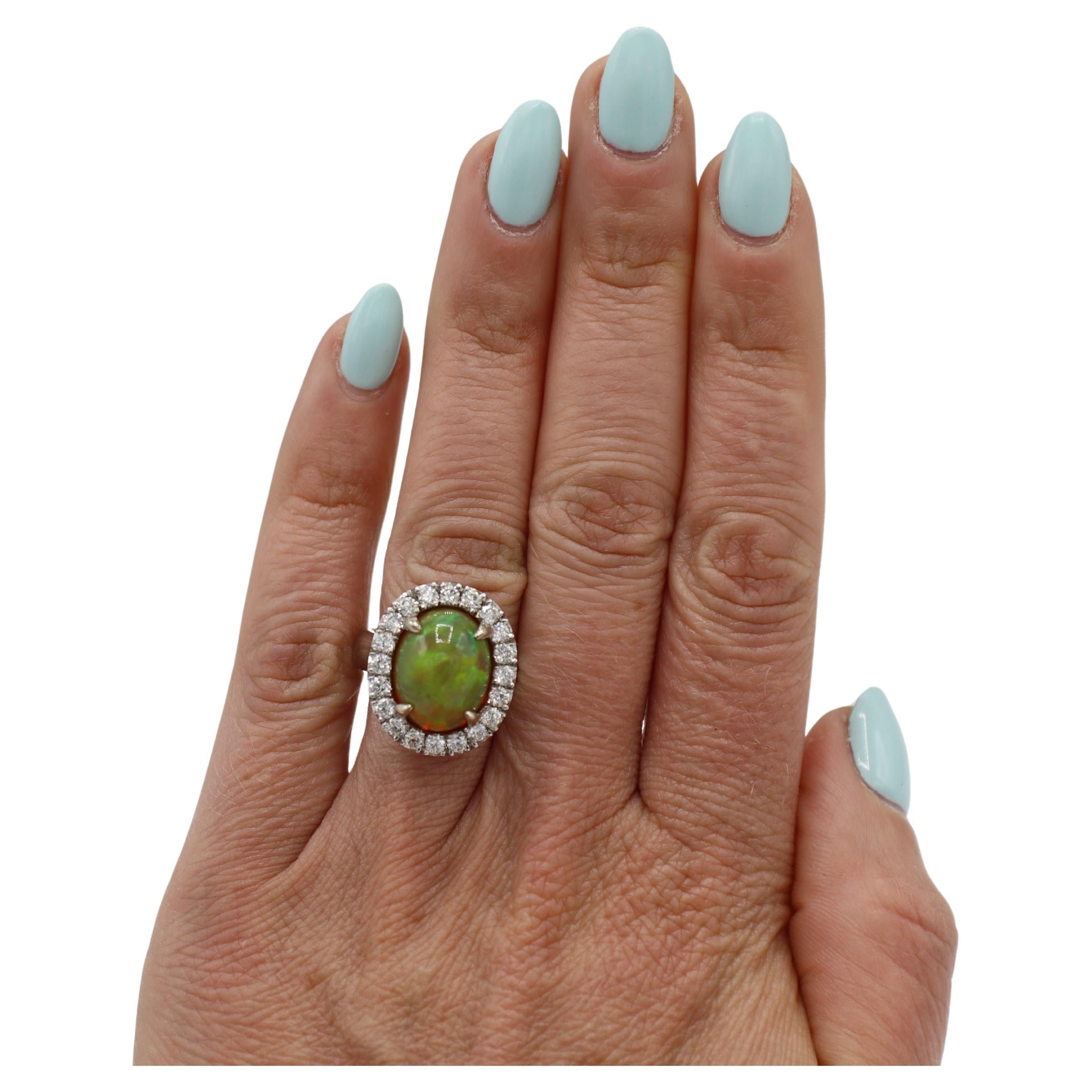 GIA Certified Natural Fire Opal & Diamond Halo Dome Cocktail Statement Ring In Excellent Condition For Sale In  Baltimore, MD