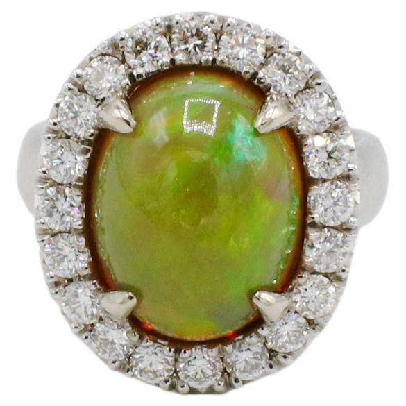 Women's GIA Certified Natural Fire Opal & Diamond Halo Dome Cocktail Statement Ring For Sale