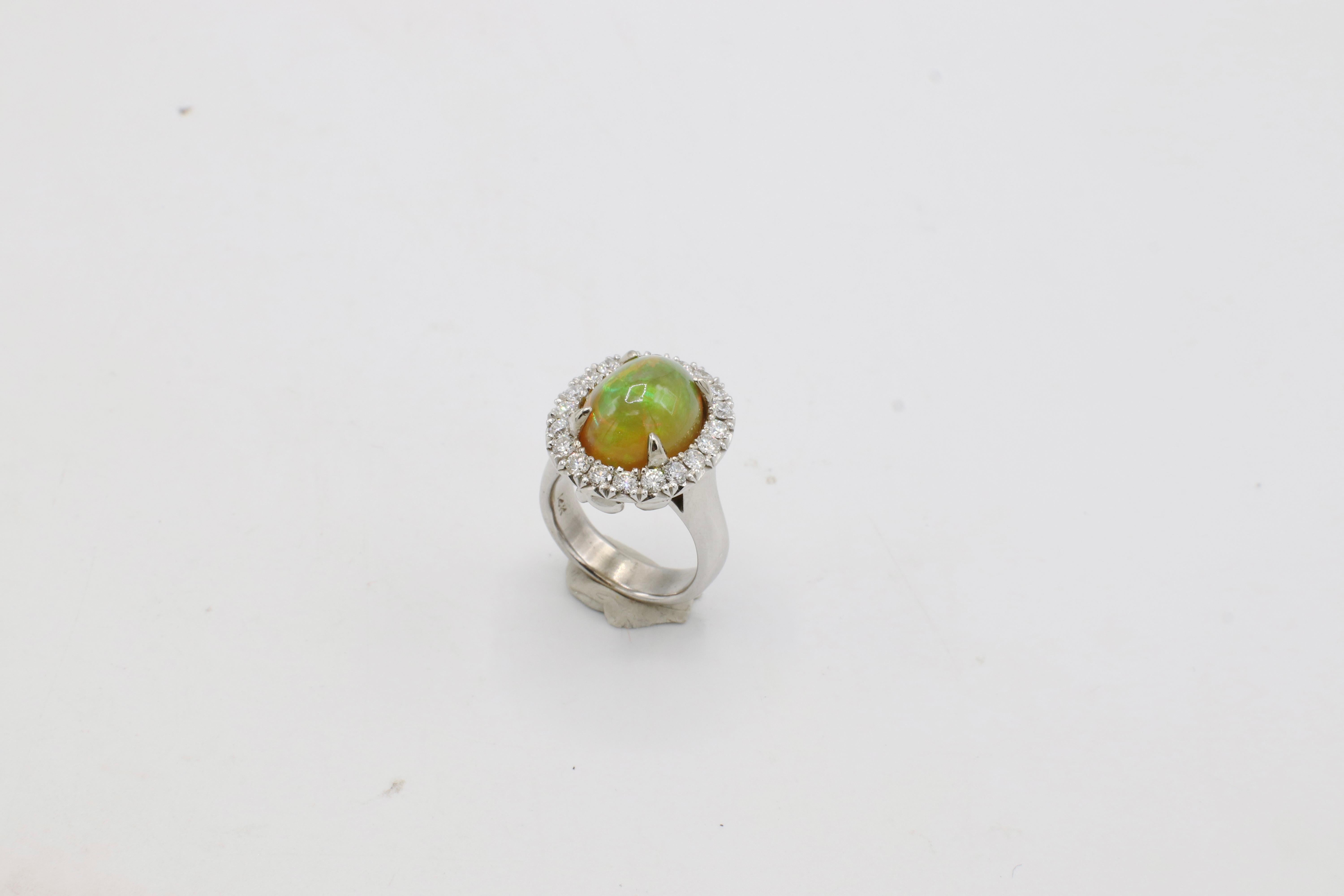 GIA Certified Natural Fire Opal & Diamond Halo Dome Cocktail Statement Ring For Sale 2