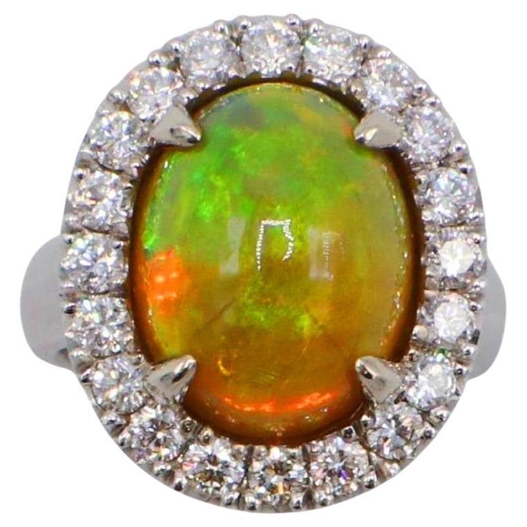 GIA Certified Natural Fire Opal & Diamond Halo Dome Cocktail Statement Ring