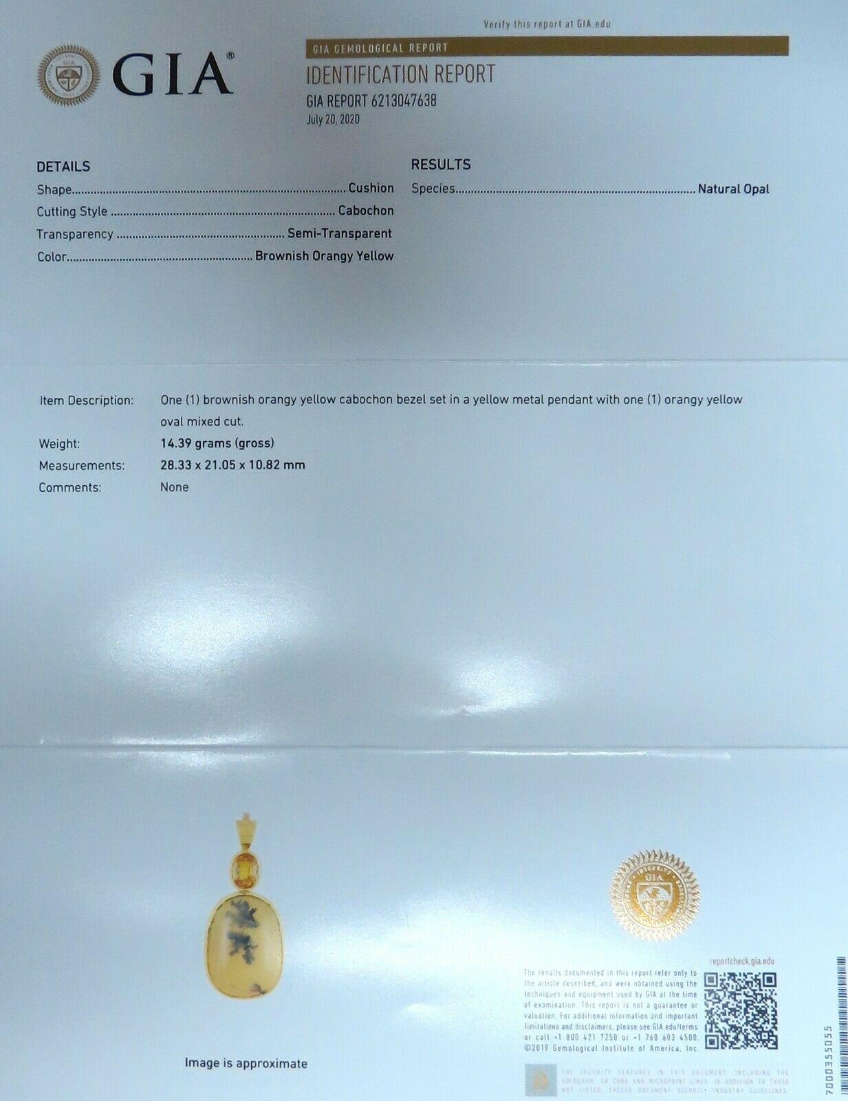 Ciondolo con opale naturale e zaffiro giallo certificato GIA con chiusura a scomparsa 18kt In condizioni Nuovo in vendita a New York, NY