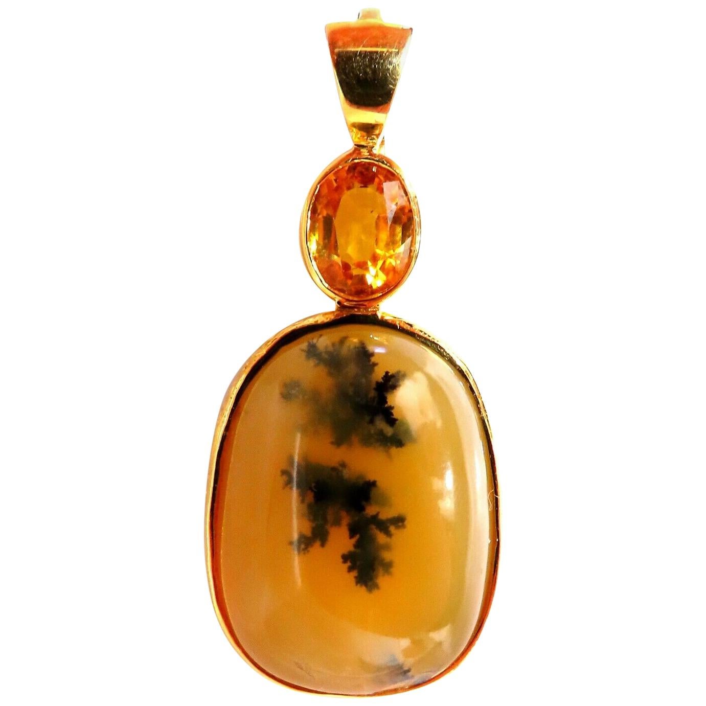 Pendentif en opale naturelle et saphir jaune certifié GIA avec fermoir rétractable, 18 carats en vente
