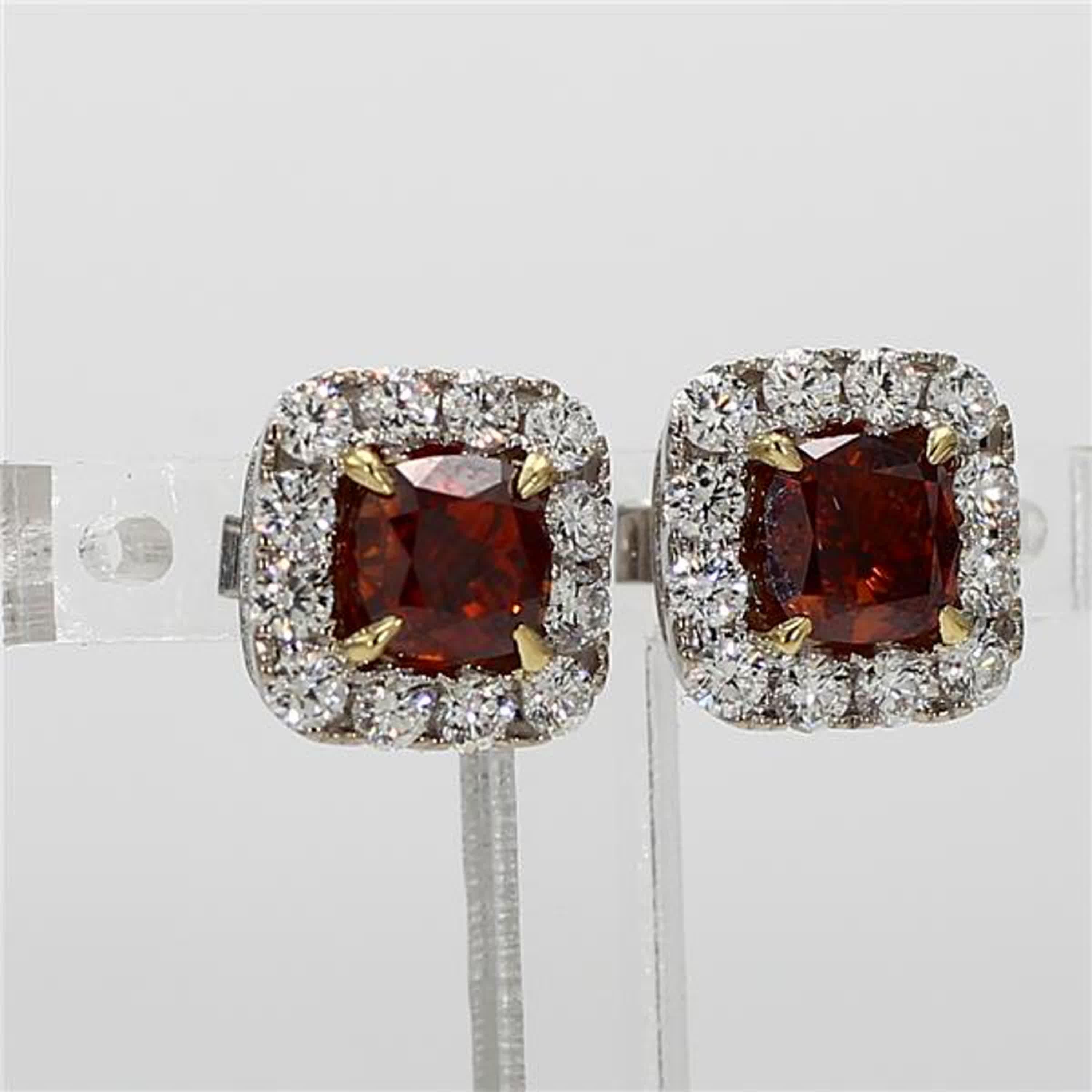 GIA Certified Natural Orange Cushion Diamond 2.87 Carat TW Gold Stud Earrings In New Condition In New York, NY
