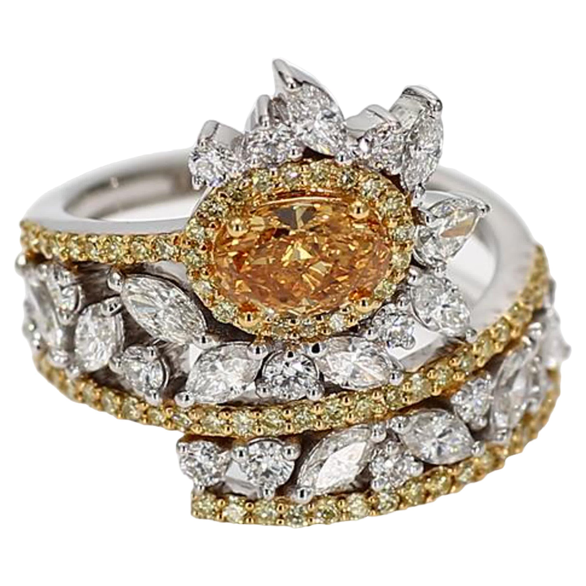 GIA Certified Natural Orange Oval Diamond 2.74 Carat TW Gold Cocktail Ring For Sale