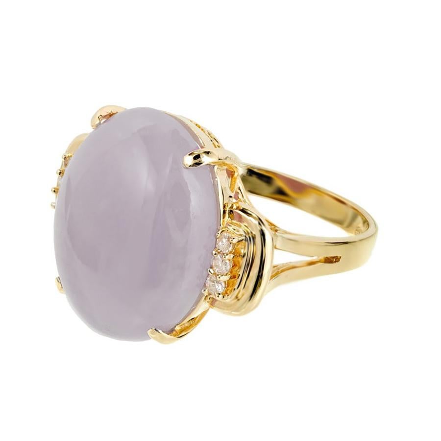 GIA Certified Natural Oval Purple Jadeite Jade Diamond Gold Cocktail Ring For Sale 2