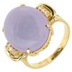GIA Certified Natural Oval Purple Jadeite Jade Diamond Gold Cocktail Ring