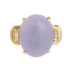 GIA Certified Natural Oval Purple Jadeite Jade Diamond Gold Cocktail Ring