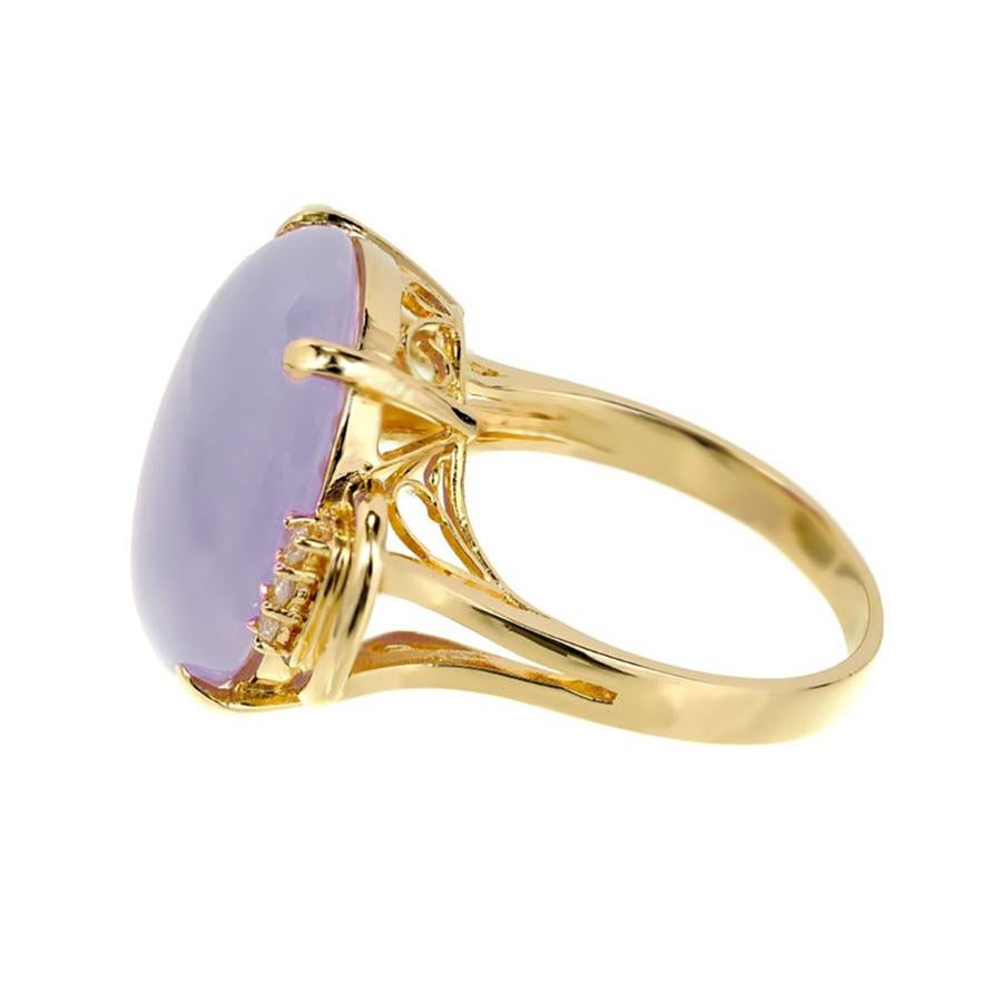 Oval Cut GIA Certified Natural Oval Purple Jadeite Jade Diamond Gold Cocktail Ring For Sale