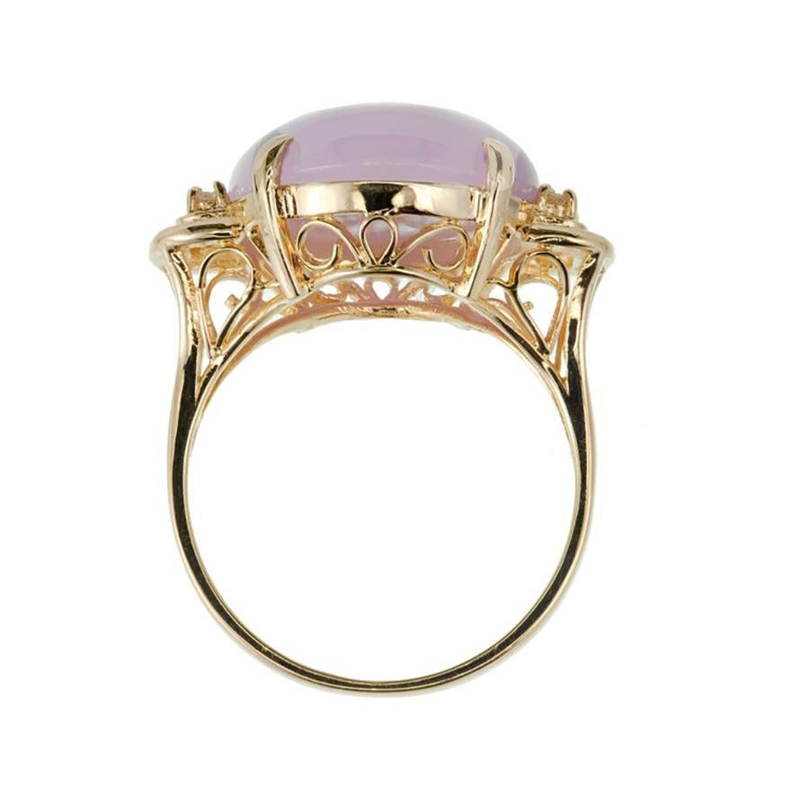 GIA Certified Natural Oval Purple Jadeite Jade Diamond Gold Cocktail Ring In Good Condition For Sale In Stamford, CT