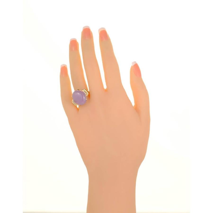 Women's GIA Certified Natural Oval Purple Jadeite Jade Diamond Gold Cocktail Ring For Sale