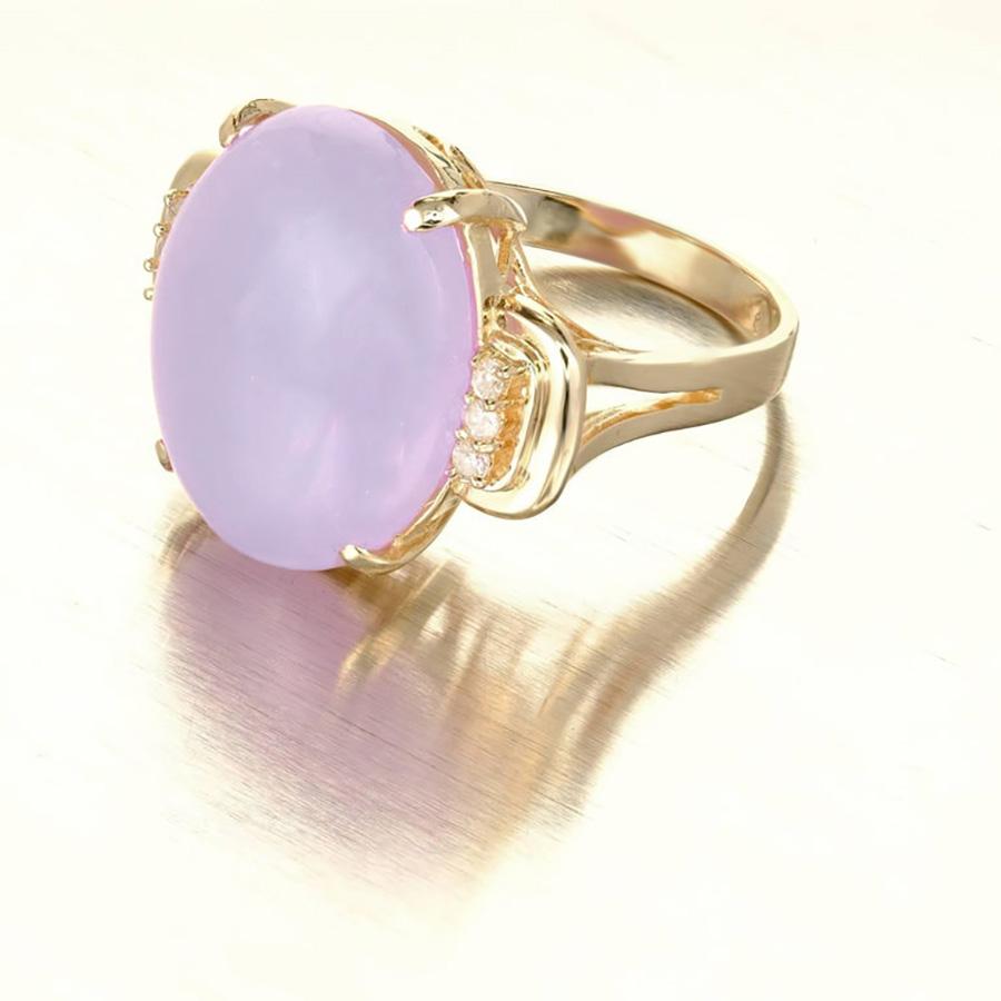 GIA Certified Natural Oval Purple Jadeite Jade Diamond Gold Cocktail Ring For Sale 1