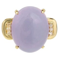 GIA Certified Natural Oval Purple Jadeite Jade Diamond Gold Cocktail Ring