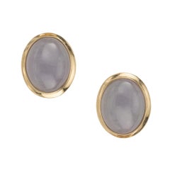 GIA Certified Natural Oval Purple Jadeite Jade Gold Earrings