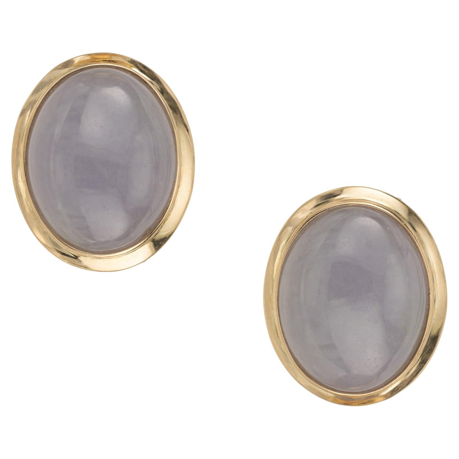 GIA Certified Natural Oval Purple Jadeite Jade Gold Earrings