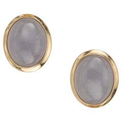 GIA Certified Natural Oval Purple Jadeite Jade Gold Earrings