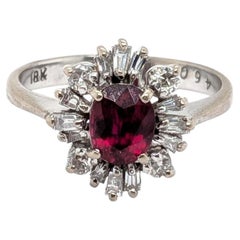 GIA Certified Natural Oval Sri Lankan Ruby & Diamond Halo in 18k White Gold Ring