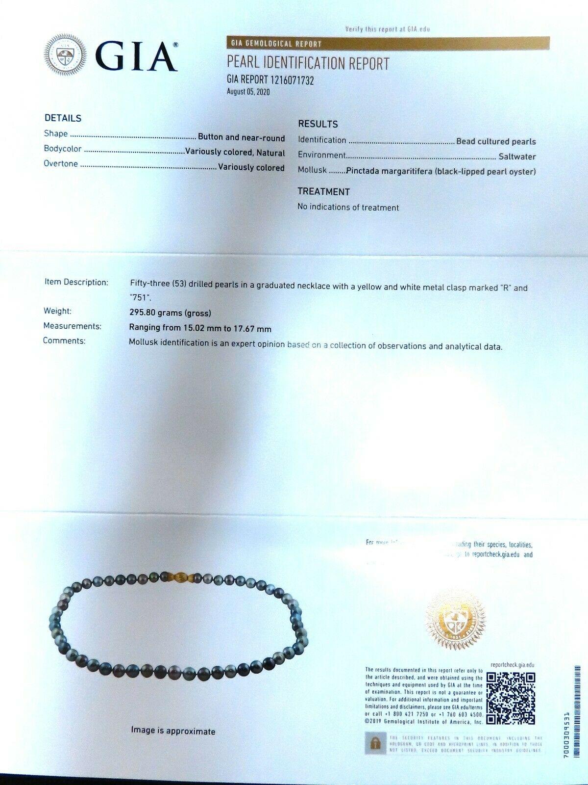 GIA Certified Natural Peacock Tahitian Pearls Necklace Double Wrap In New Condition In New York, NY
