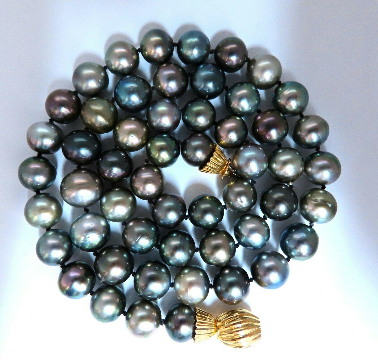 Women's or Men's GIA Certified Natural Peacock Tahitian Pearls Necklace Double Wrap