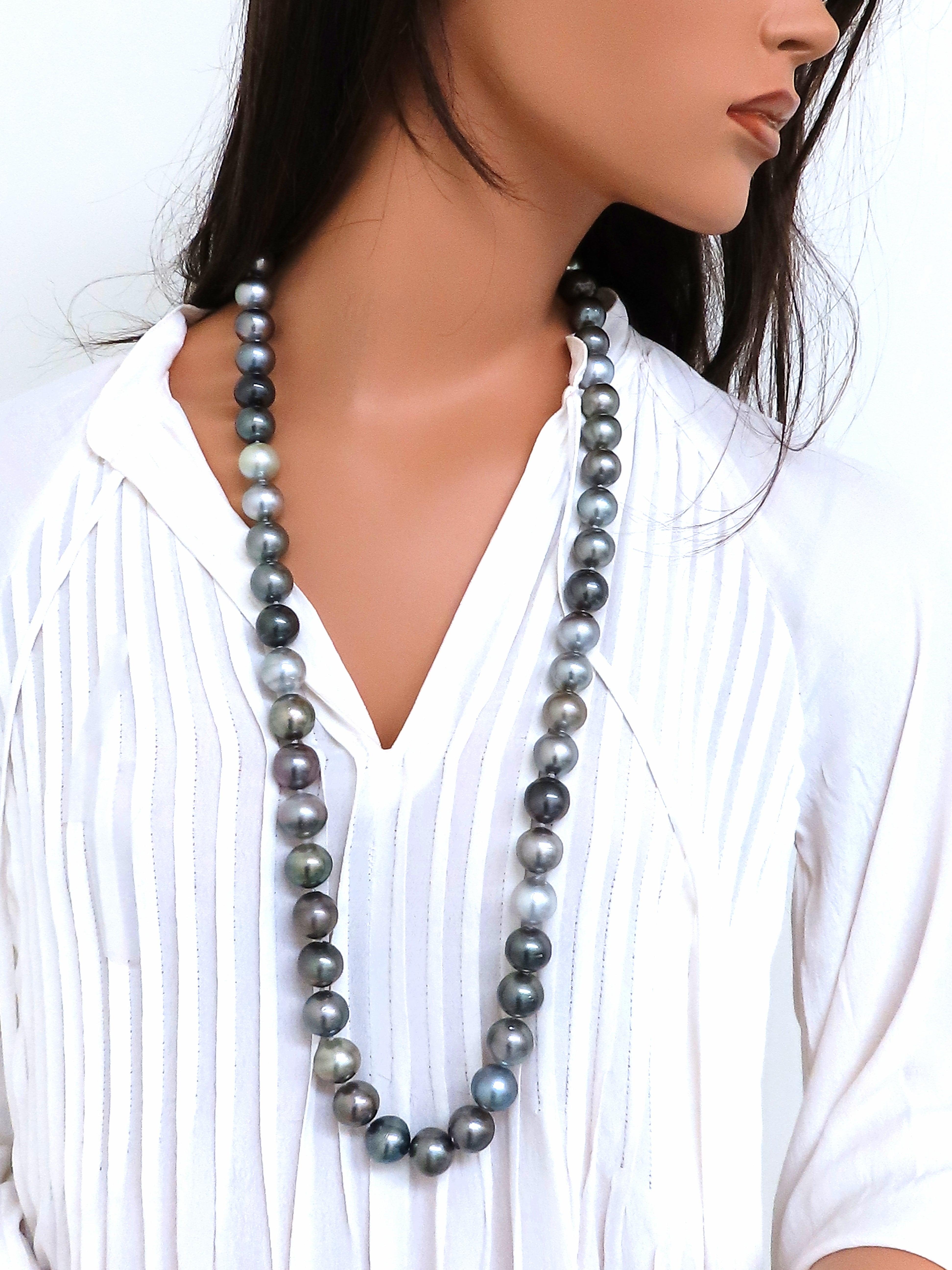 Women's or Men's GIA Certified Natural Peacock Tahitian Pearls Necklace Double Wrap