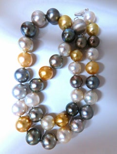 GIA Certified Natural Peacock Tahitian Saltwater Pearls Necklace 14k