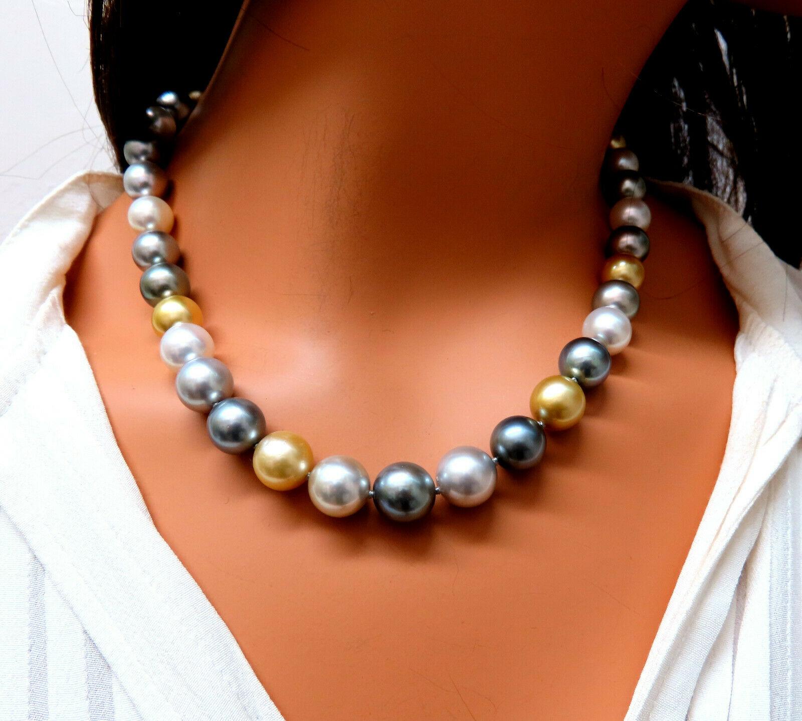 Uncut GIA Certified Natural Peacock Tahitian Saltwater Pearls Necklace 14k For Sale