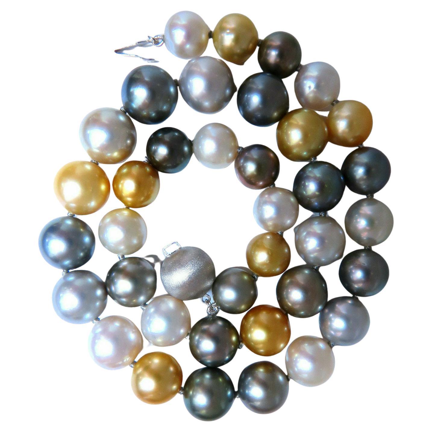 GIA Certified Natural Peacock Tahitian Saltwater Pearls Necklace 14k For Sale