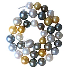 GIA Certified Natural Peacock Tahitian Saltwater Pearls Necklace 14k