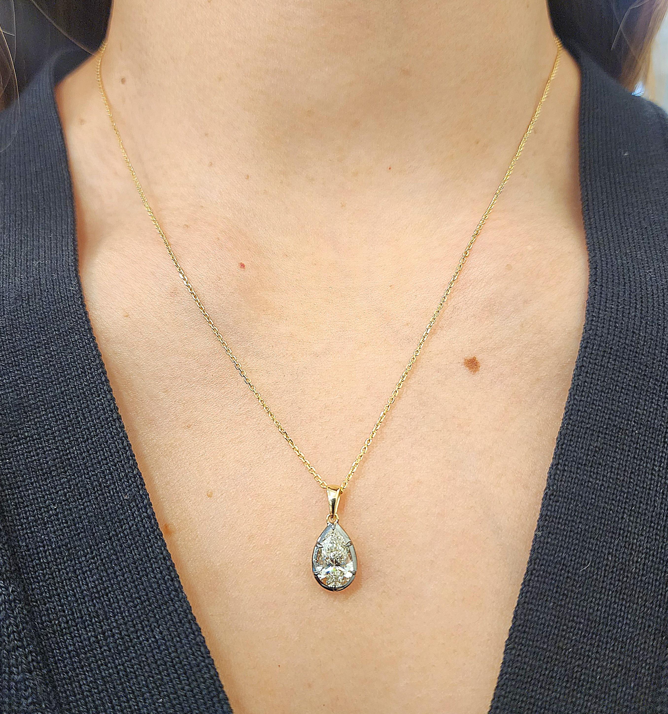 1.51 ct GIA Certified Natural Pear-Cut Diamond in Collet Pendant Setting For Sale