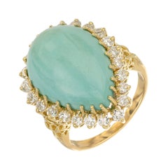 GIA Certified Natural Pear Turquoise Diamond Halo Gold Cocktail Ring
