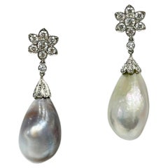 GIA Certified Natural Pearl And Diamond Earrings In Tiffany And CO Setting.