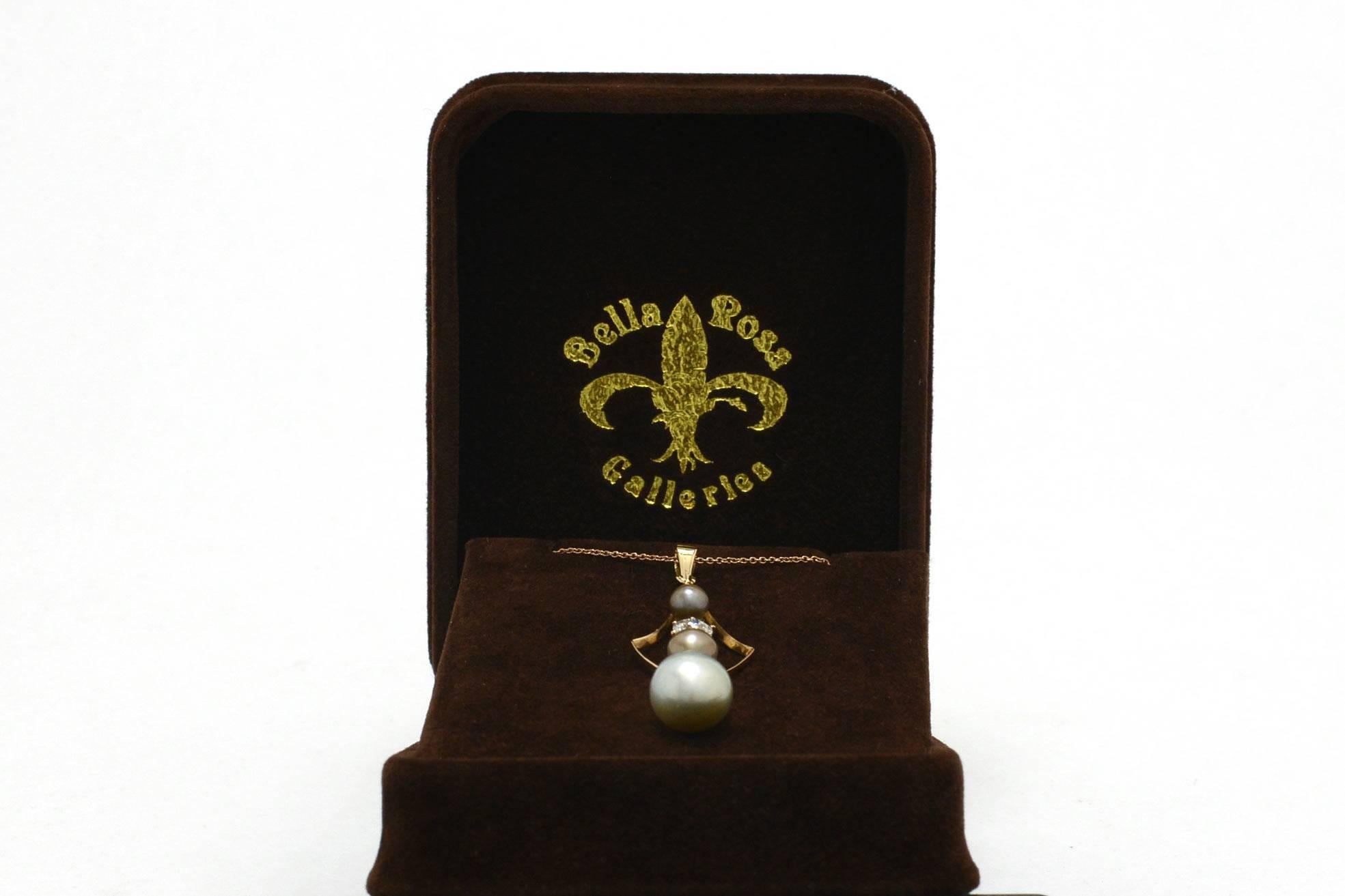 Women's GIA Certified Natural Pearl Diamond Antique Pendant Drop Necklace Art Nouveau