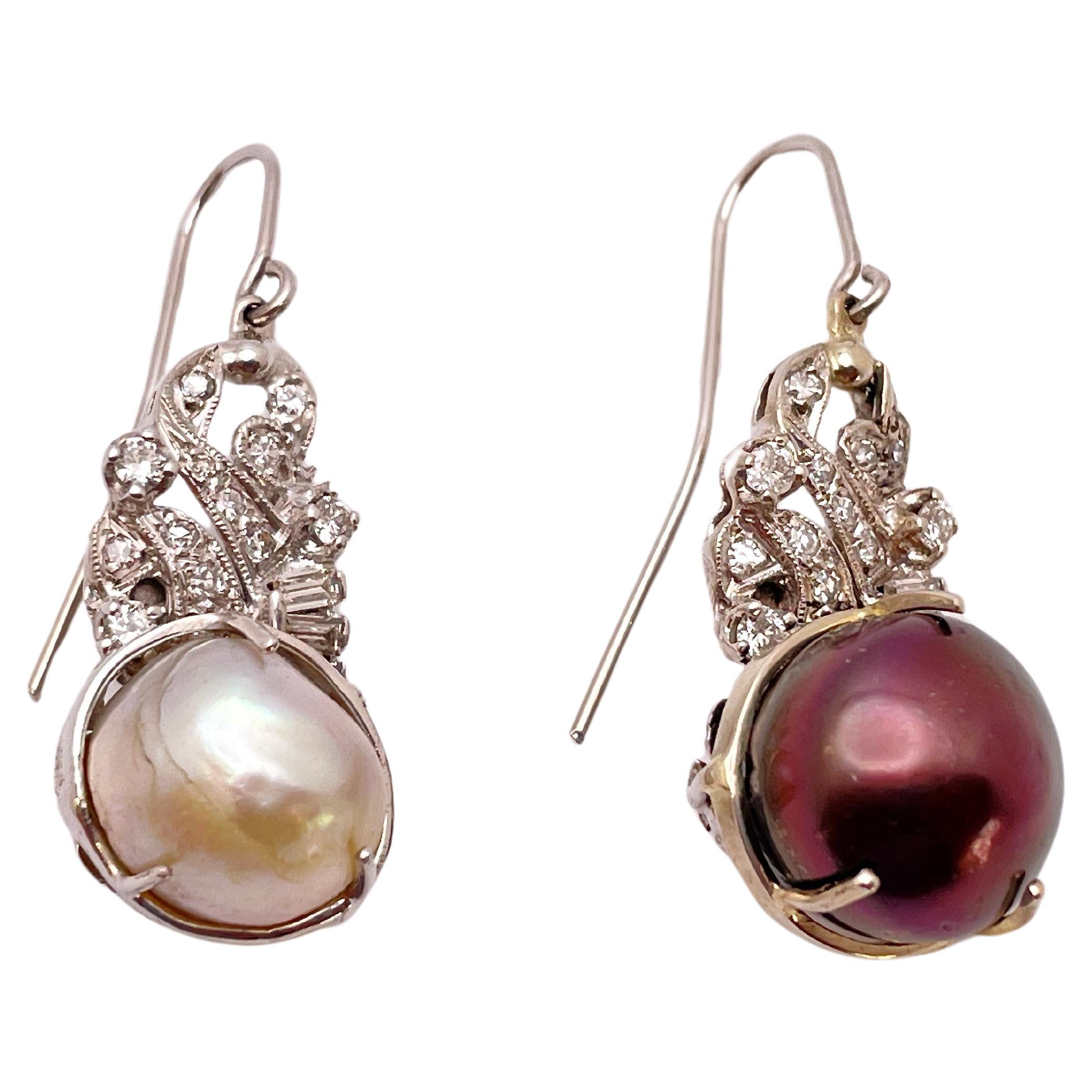 GIA Certified Natural Pearl Diamond Earrings For Sale