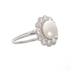 GIA Certified Natural Pearl Diamond Gold Cluster Ring