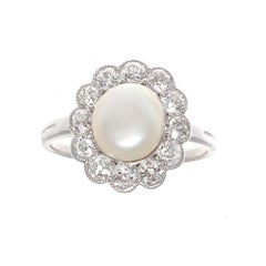 GIA Certified Natural Pearl Diamond Gold Cluster Ring