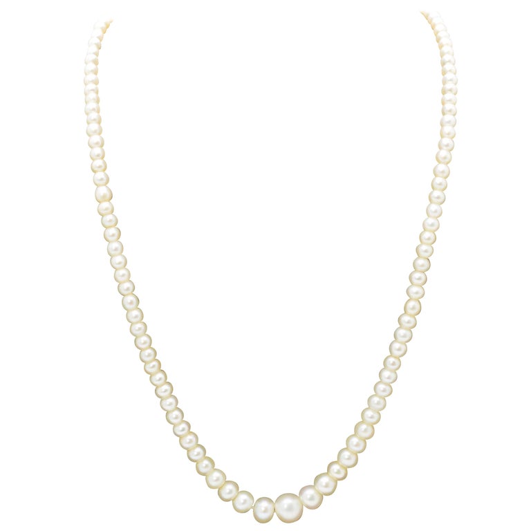 GIA Certified Natural Pearl Diamond Necklace at 1stDibs